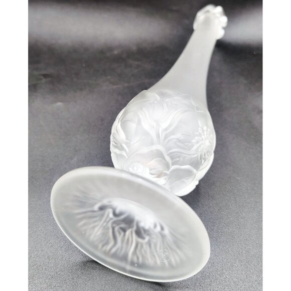 Bud Vase Fenton Satin Glass Lion Head Frosted Clear Crystal Signed Vintage Retro - Picture 12 of 15